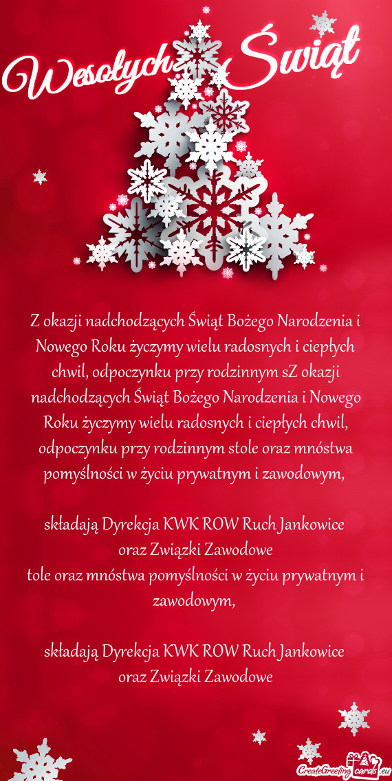 Z okazji nadchodzących Świąt Bożego Narodzenia i Nowego Roku życzymy wielu radosnych i ciepłyc