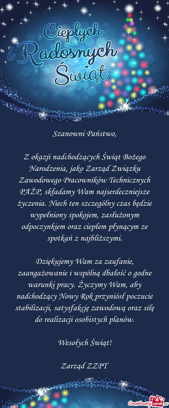 Z okazji nadchodzących Świąt Bożego Narodzenia, jako Zarząd Związku Zawodowego Pracowników Te