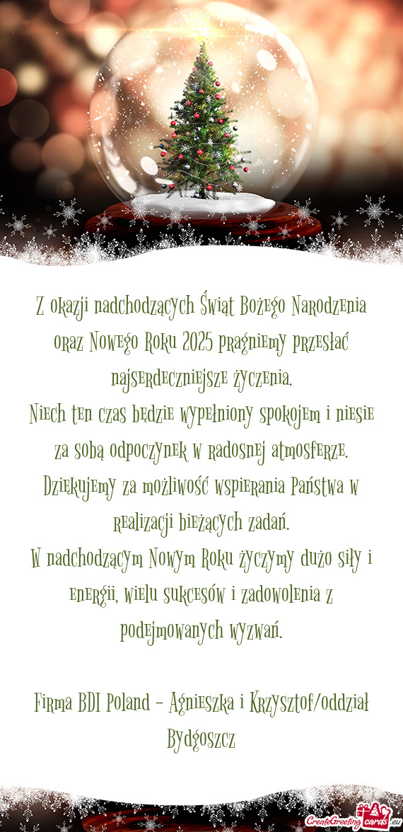 Z okazji nadchodzących Świąt Bożego Narodzenia oraz Nowego Roku 2025 pragniemy przesłać najser