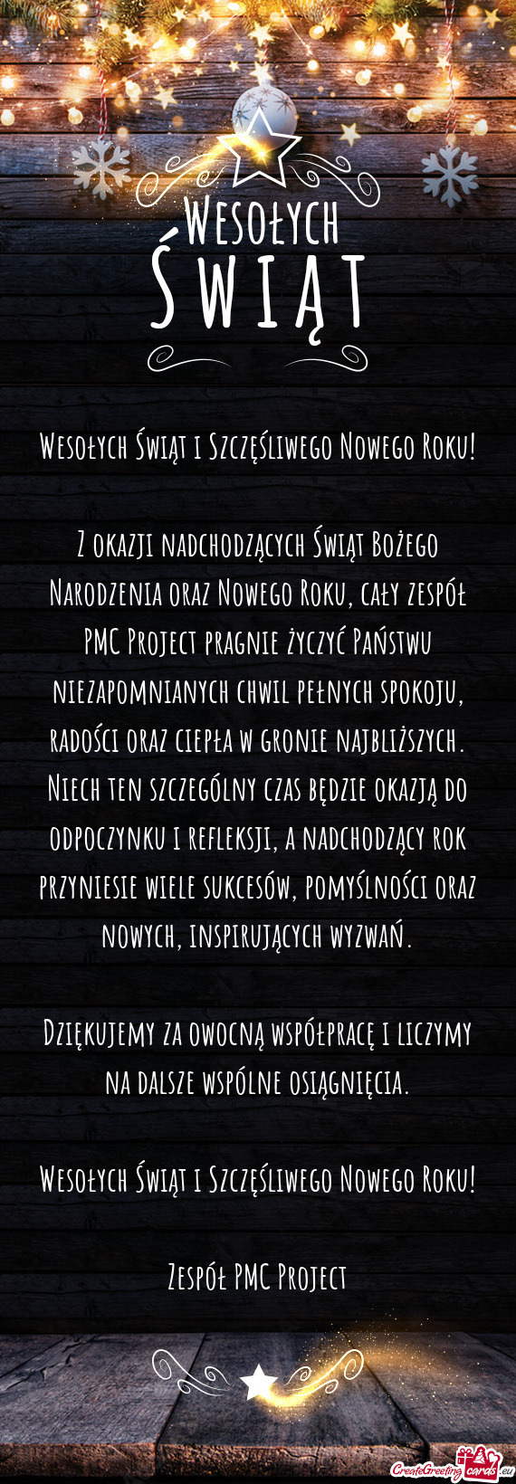 Z okazji nadchodzących Świąt Bożego Narodzenia oraz Nowego Roku, cały zespół PMC Project prag