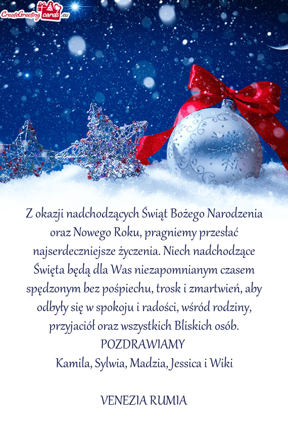 Z okazji nadchodzących Świąt Bożego Narodzenia oraz Nowego Roku, pragniemy przesłać najserdecz