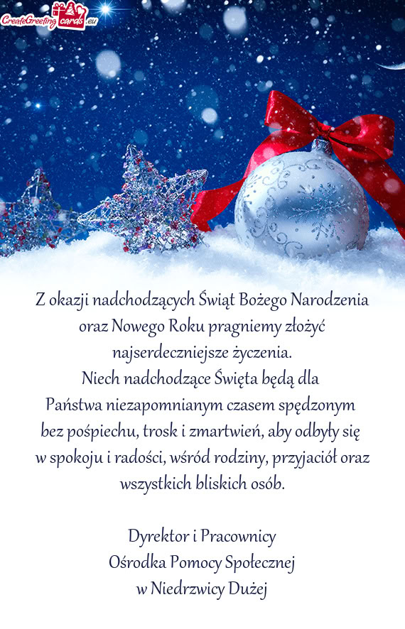 Z okazji nadchodzących Świąt Bożego Narodzenia oraz Nowego Roku pragniemy złożyć najserdeczni