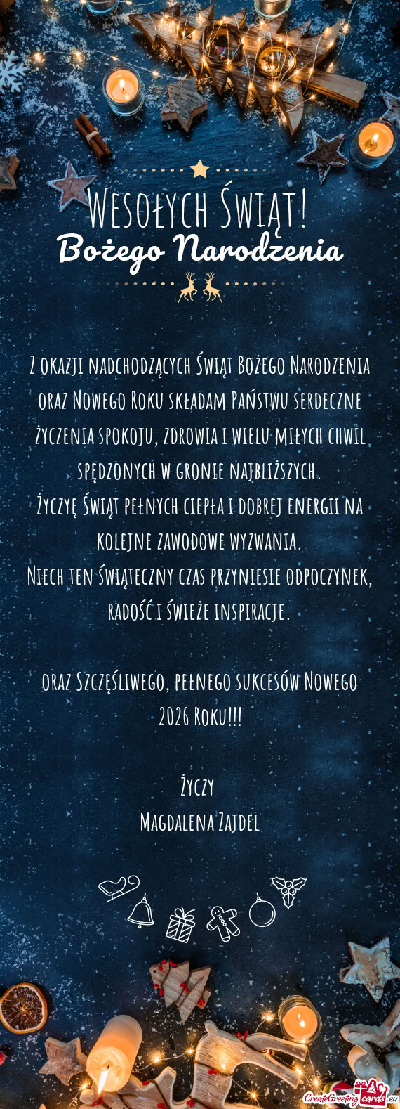 Z okazji nadchodzących Świąt Bożego Narodzenia oraz Nowego Roku składam Państwu serdeczne życ