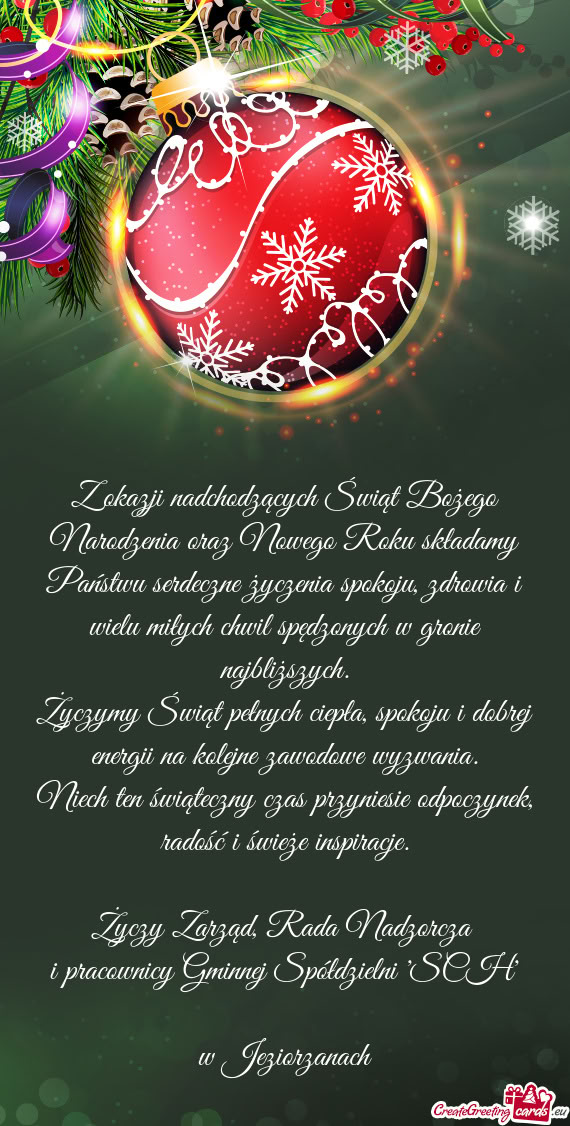Z okazji nadchodzących Świąt Bożego Narodzenia oraz Nowego Roku składamy Państwu serdeczne ży