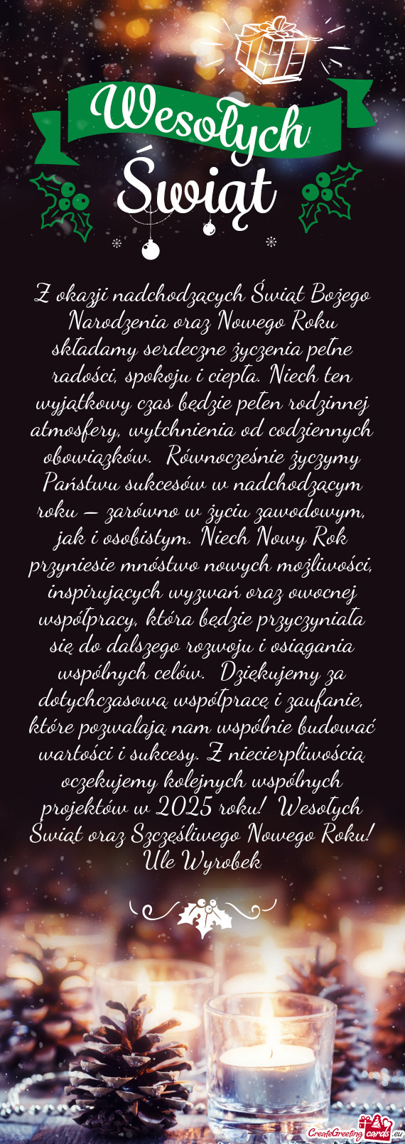 Z okazji nadchodzących Świąt Bożego Narodzenia oraz Nowego Roku składamy serdeczne życzenia pe