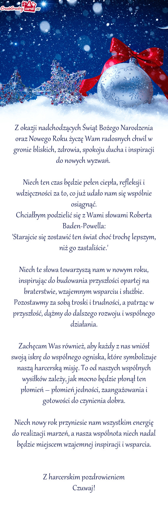 Z okazji nadchodzących Świąt Bożego Narodzenia oraz Nowego Roku życzę Wam radosnych chwil w gr