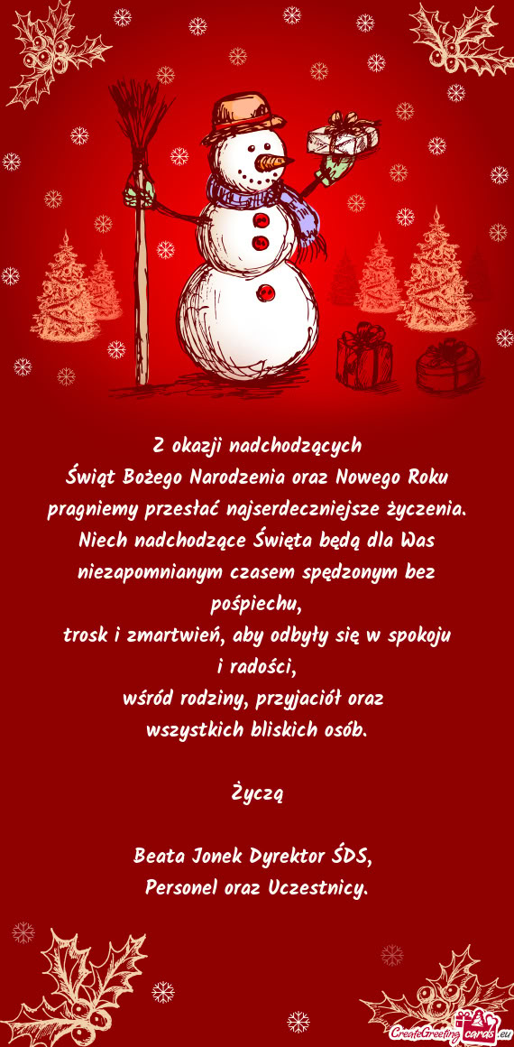 Z okazji nadchodzących  Świąt Bożego Narodzenia oraz Nowego Roku