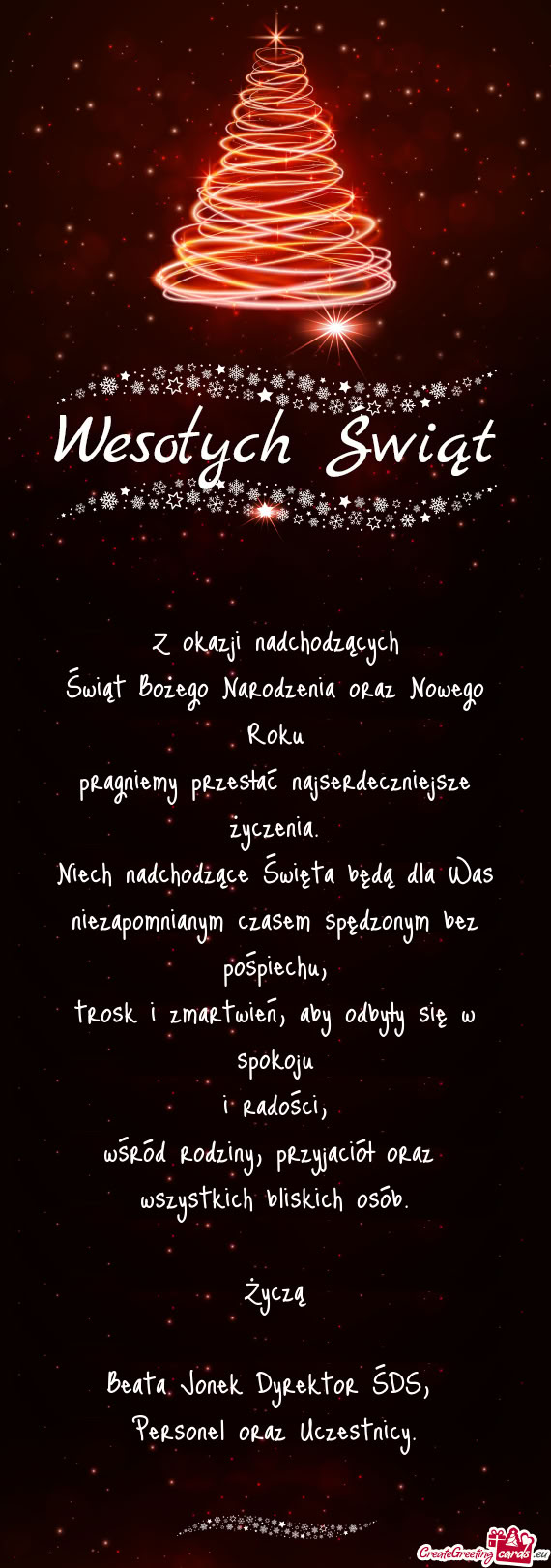 Z okazji nadchodzących  Świąt Bożego Narodzenia oraz Nowego Roku