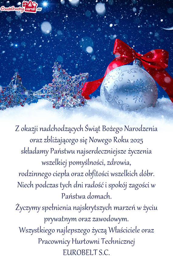 Z okazji nadchodzących Świąt Bożego Narodzenia oraz zbliżającego się Nowego Roku 2025