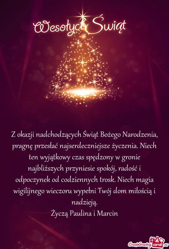 Z okazji nadchodzących Świąt Bożego Narodzenia, pragnę przesłać najserdeczniejsze życzenia