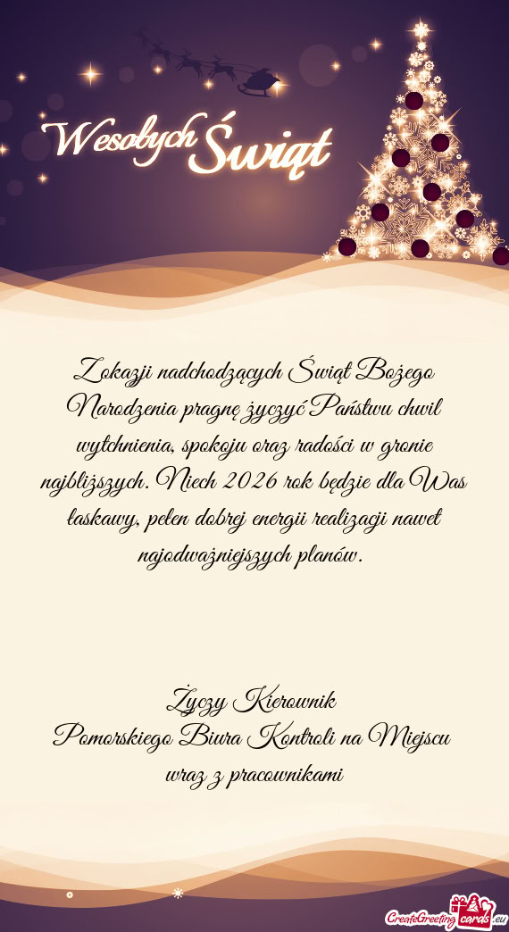 Z okazji nadchodzących Świąt Bożego Narodzenia pragnę życzyć Państwu chwil wytchnienia, spok