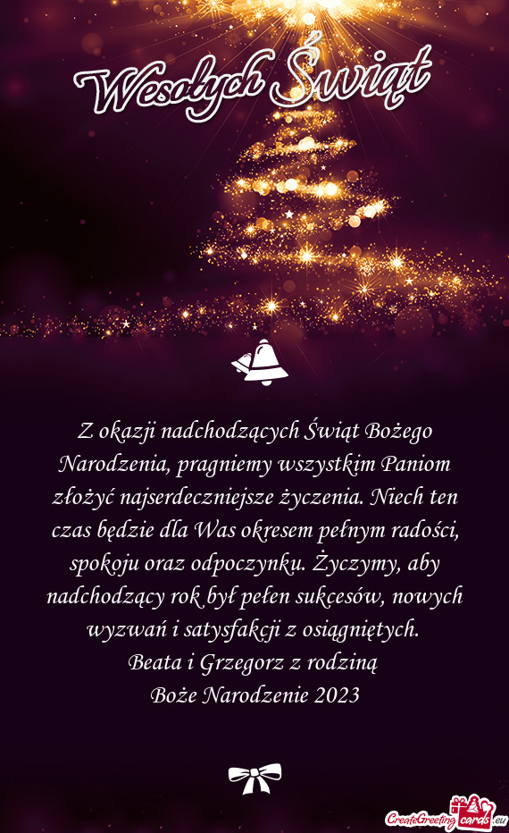 Z okazji nadchodzących Świąt Bożego Narodzenia, pragniemy wszystkim Paniom złożyć najserdeczn