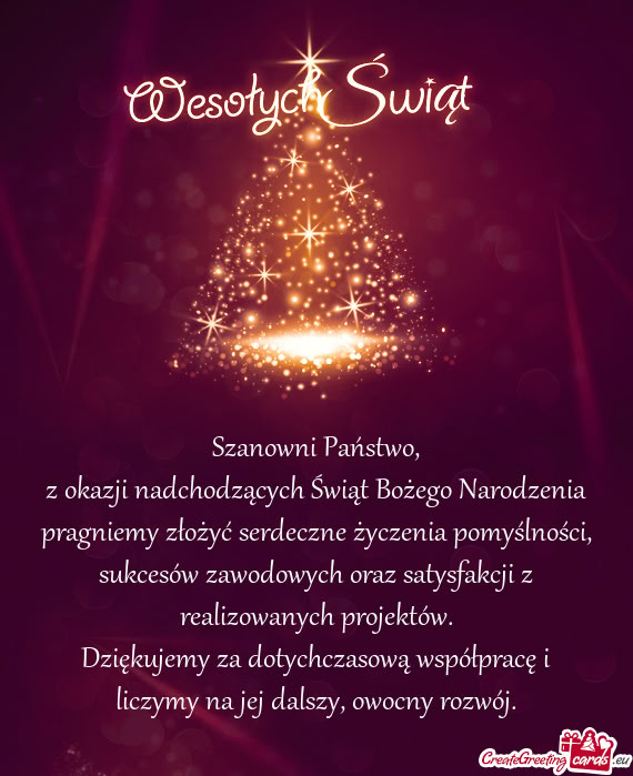 Z okazji nadchodzących Świąt Bożego Narodzenia pragniemy złożyć serdeczne życzenia pomyślno