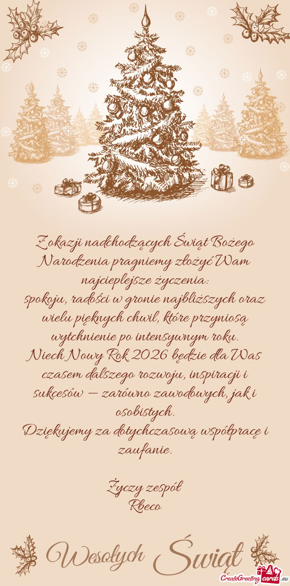 Z okazji nadchodzących Świąt Bożego Narodzenia pragniemy złożyć Wam najcieplejsze życzenia