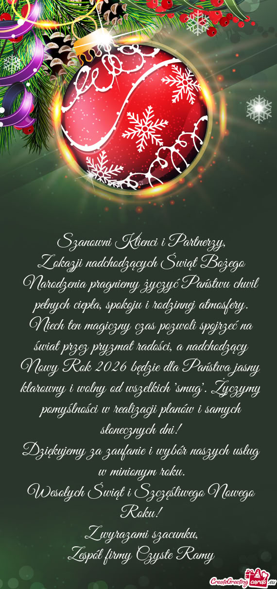 Z okazji nadchodzących Świąt Bożego Narodzenia pragniemy życzyć Państwu chwil pełnych ciepł