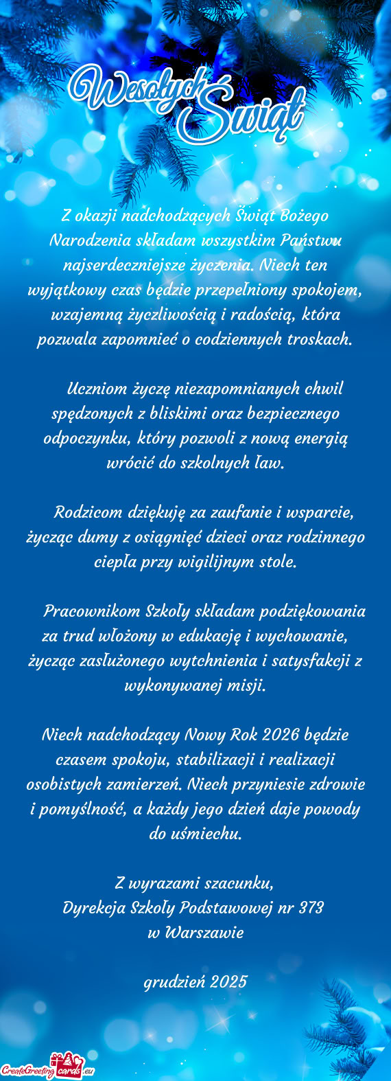 Z okazji nadchodzących Świąt Bożego Narodzenia składam wszystkim Państwu najserdeczniejsze ży