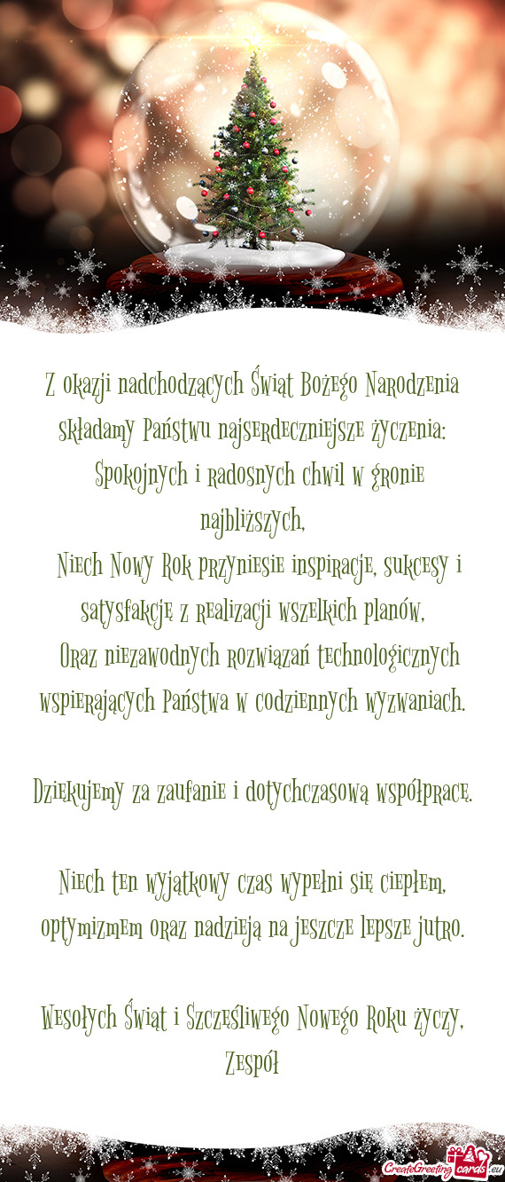 Z okazji nadchodzących Świąt Bożego Narodzenia składamy Państwu najserdeczniejsze życzenia