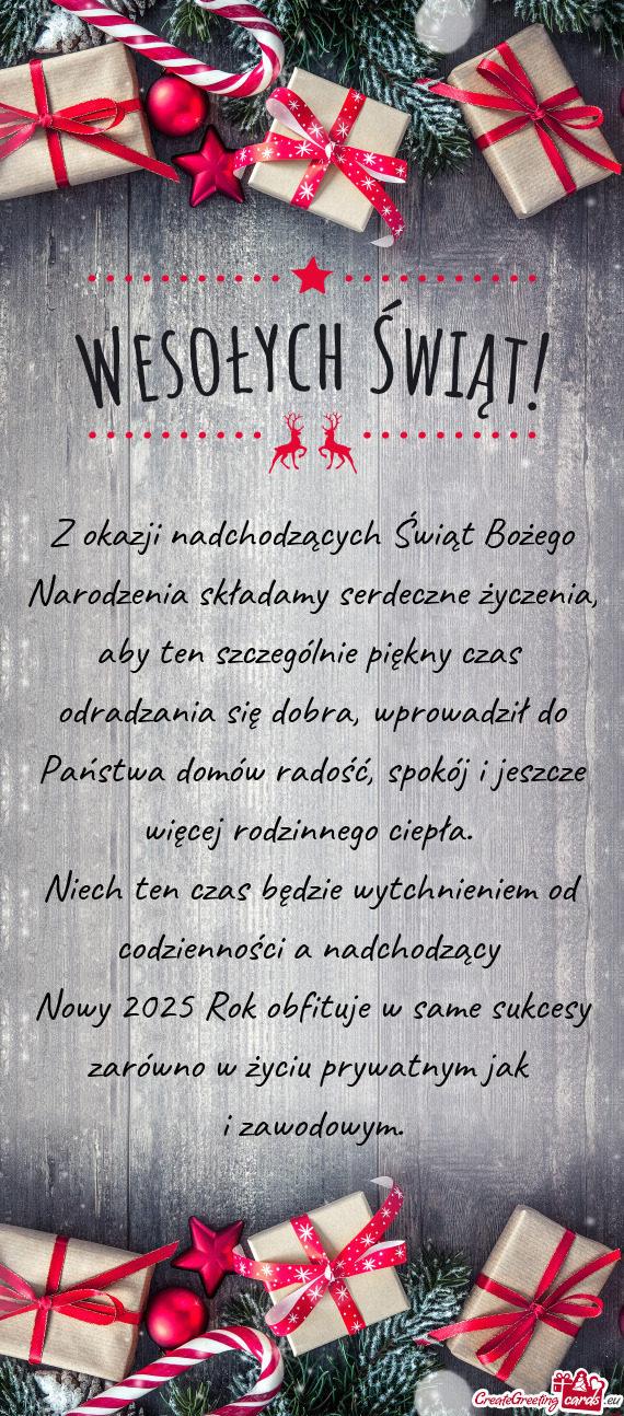 Z okazji nadchodzących Świąt Bożego Narodzenia składamy serdeczne życzenia, aby ten szczególn