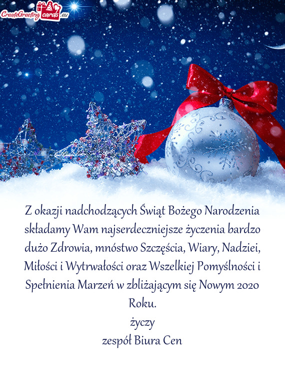 Z okazji nadchodzących Świąt Bożego Narodzenia składamy Wam najserdeczniejsze życzenia bardzo