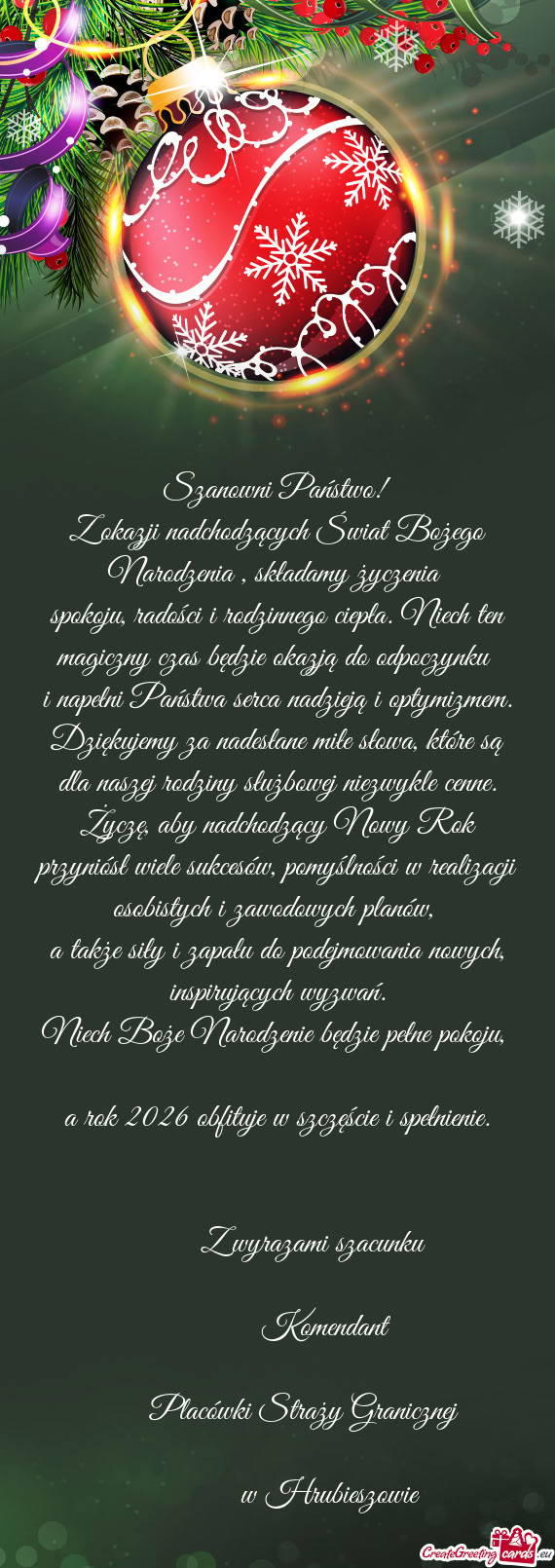 Z okazji nadchodzących Świat Bożego Narodzenia , składamy życzenia