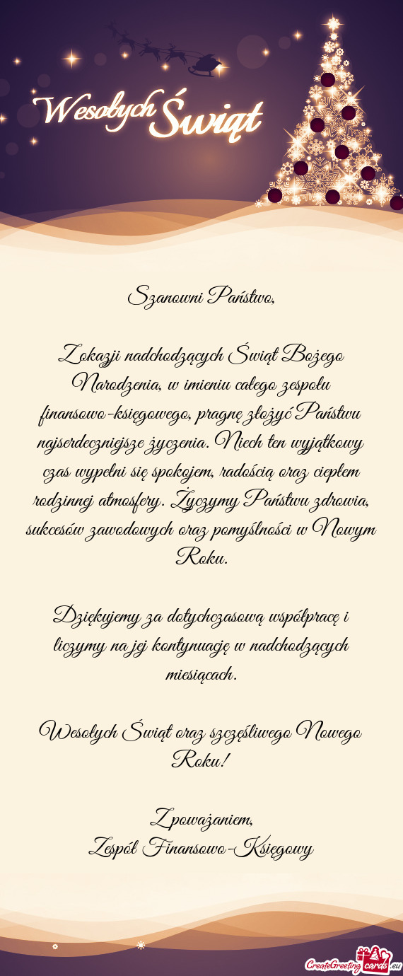 Z okazji nadchodzących Świąt Bożego Narodzenia, w imieniu całego zespołu finansowo-księgowego