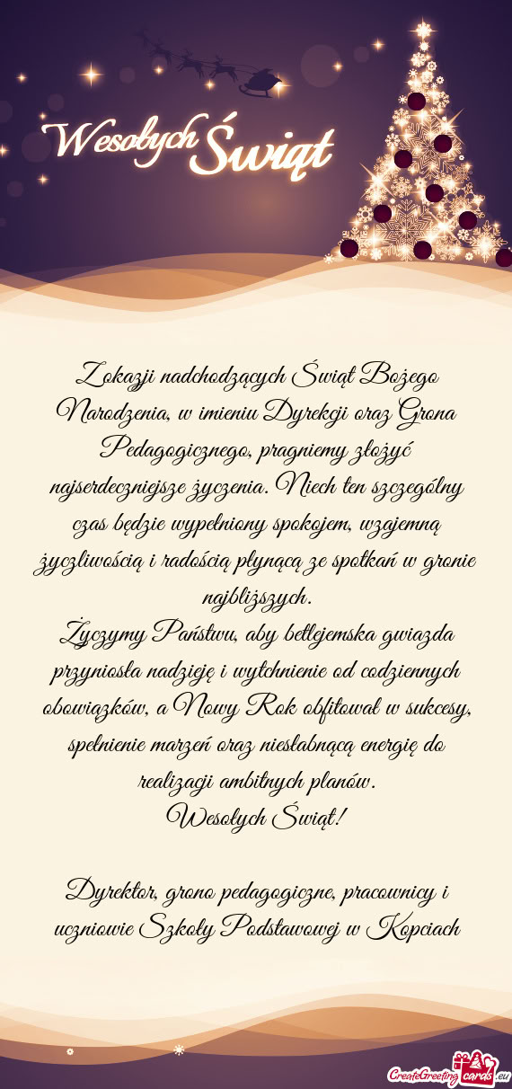 Z okazji nadchodzących Świąt Bożego Narodzenia, w imieniu Dyrekcji oraz Grona Pedagogicznego, pr