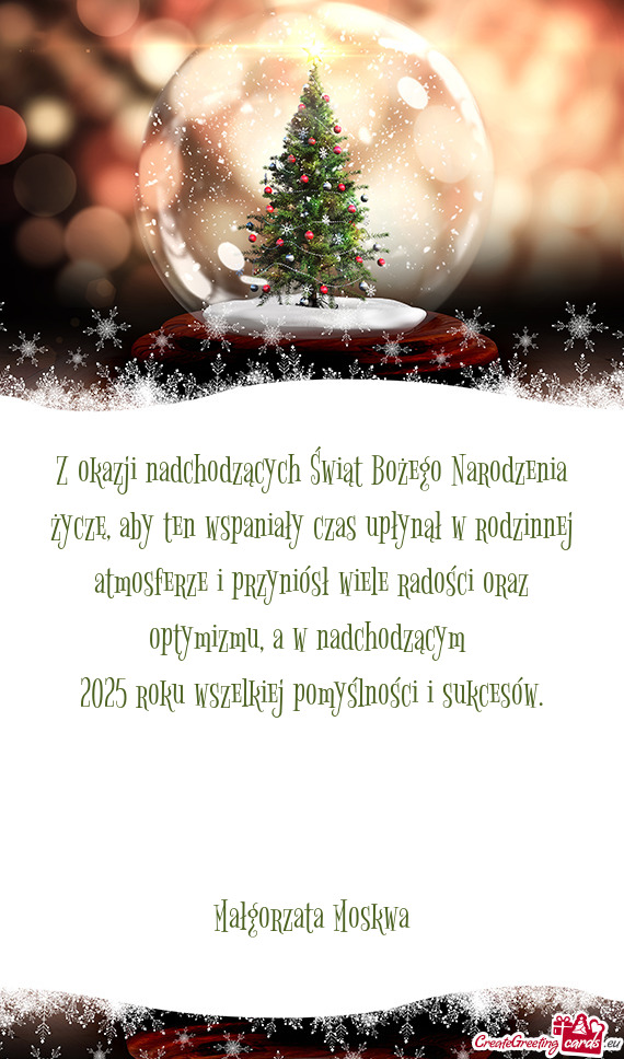 Z okazji nadchodzących Świąt Bożego Narodzenia życzę, aby ten wspaniały czas upłynął w rod