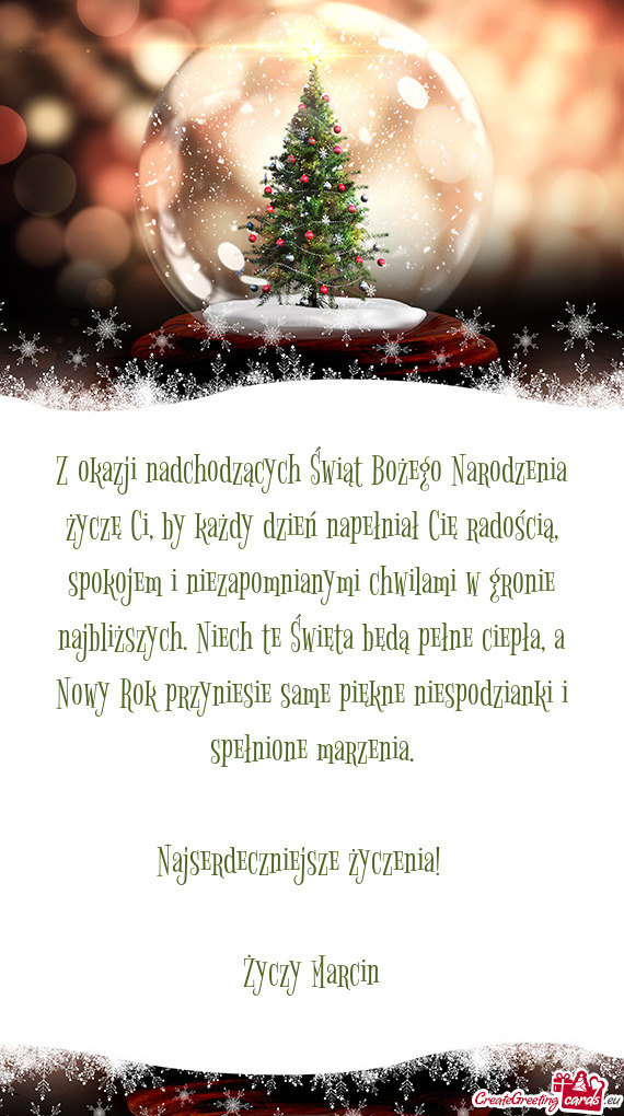 Z okazji nadchodzących Świąt Bożego Narodzenia życzę Ci, by każdy dzień napełniał Cię rad