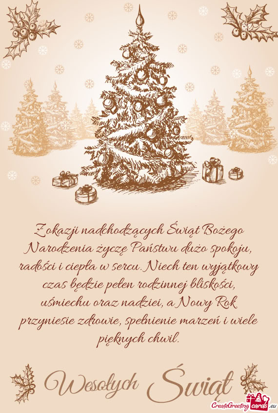 Z okazji nadchodzących Świąt Bożego Narodzenia życzę Państwu dużo spokoju, radości i ciepł