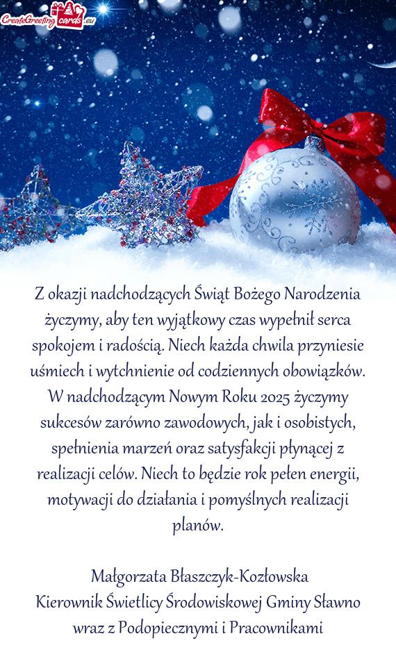 Z okazji nadchodzących Świąt Bożego Narodzenia życzymy, aby ten wyjątkowy czas wypełnił serc