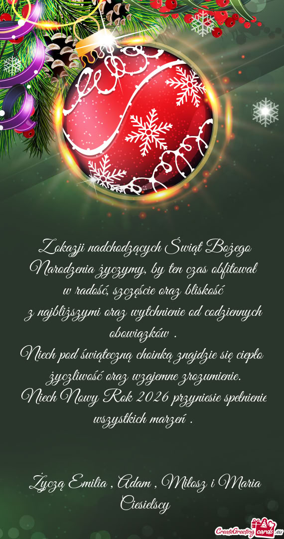 Z okazji nadchodzących Świąt Bożego Narodzenia życzymy, by ten czas obfitował