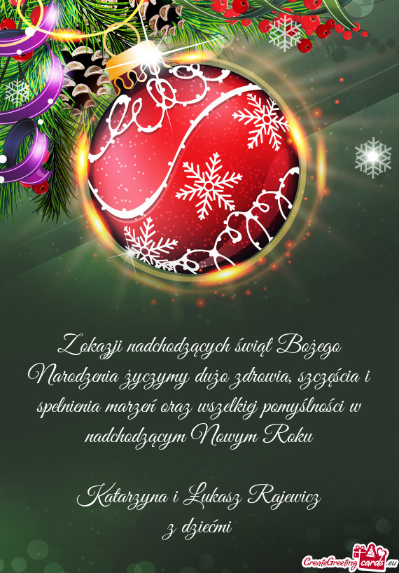 Z okazji nadchodzących świąt Bożego Narodzenia życzymy dużo zdrowia, szczęścia i spełnienia