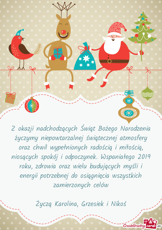 Z okazji nadchodzących Świąt Bożego Narodzenia życzymy niepowtarzalnej świątecznej atmosfery