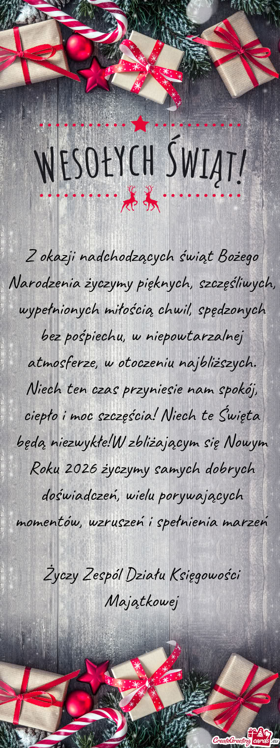Z okazji nadchodzących świąt Bożego Narodzenia życzymy pięknych, szczęśliwych, wypełnionych
