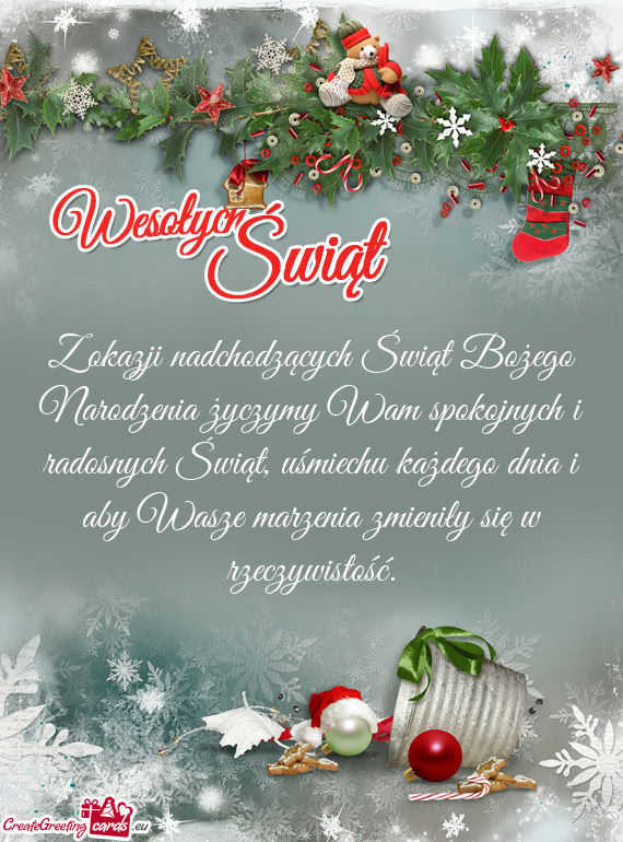 Z okazji nadchodzących Świąt Bożego Narodzenia życzymy Wam spokojnych i radosnych Świąt, uśm