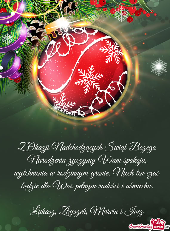 Z Okazji Nadchodzących Świąt Bożego Narodzenia życzymy Wam spokoju, wytchnienia w rodzinnym gro