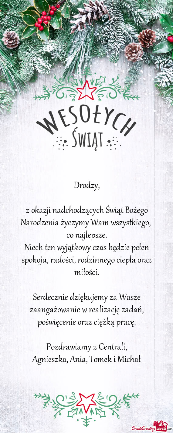 Z okazji nadchodzących Świąt Bożego Narodzenia życzymy Wam wszystkiego