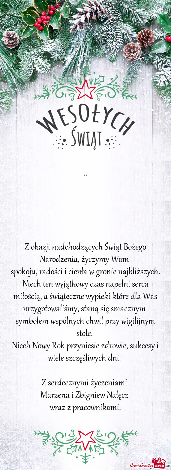 Z okazji nadchodzących Świąt Bożego Narodzenia, życzymy Wam