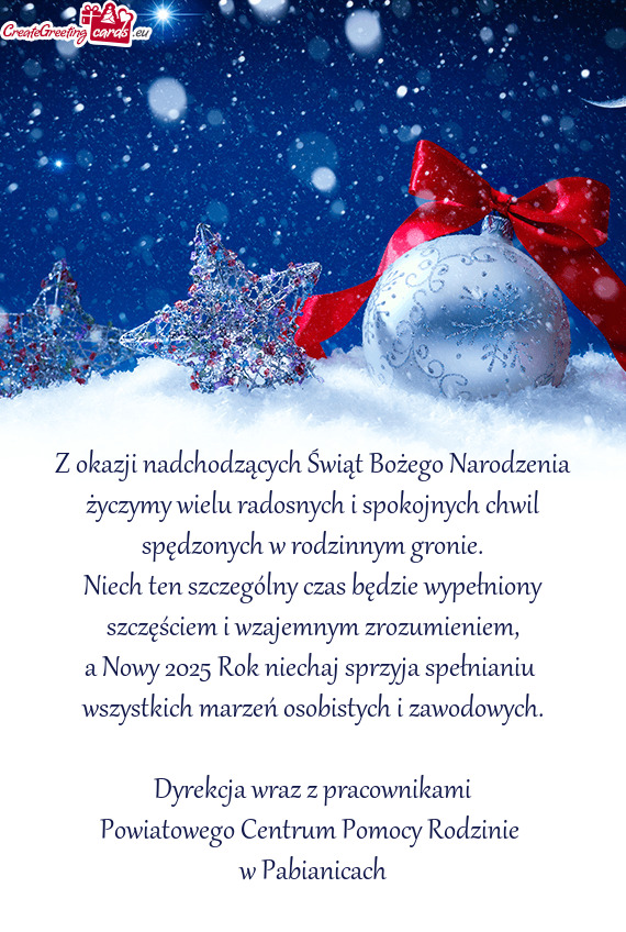 Z okazji nadchodzących Świąt Bożego Narodzenia życzymy wielu radosnych i spokojnych chwil