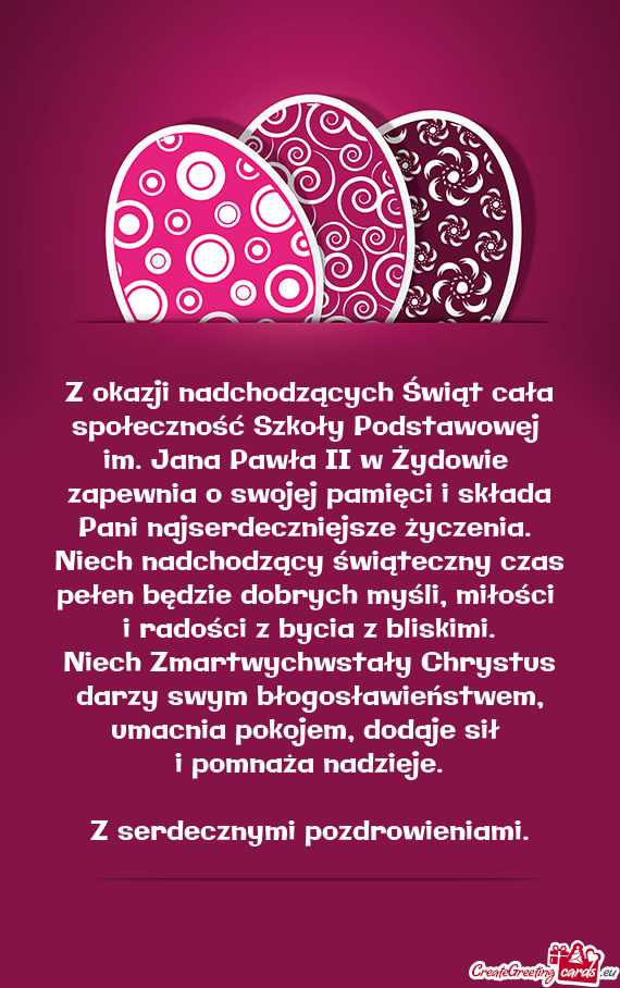 Z okazji nadchodzących Świąt cała społeczność Szkoły Podstawowej