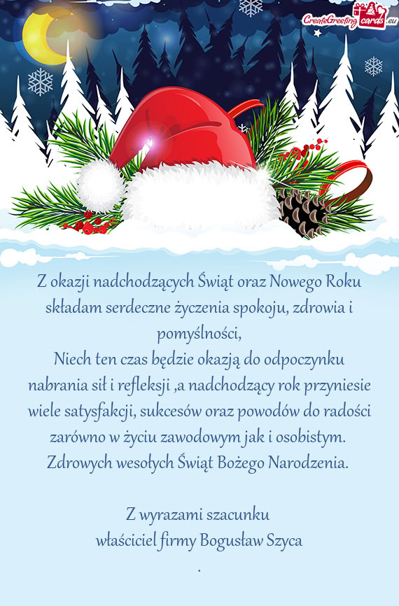 Z okazji nadchodzących Świąt oraz Nowego Roku składam serdeczne życzenia spokoju
