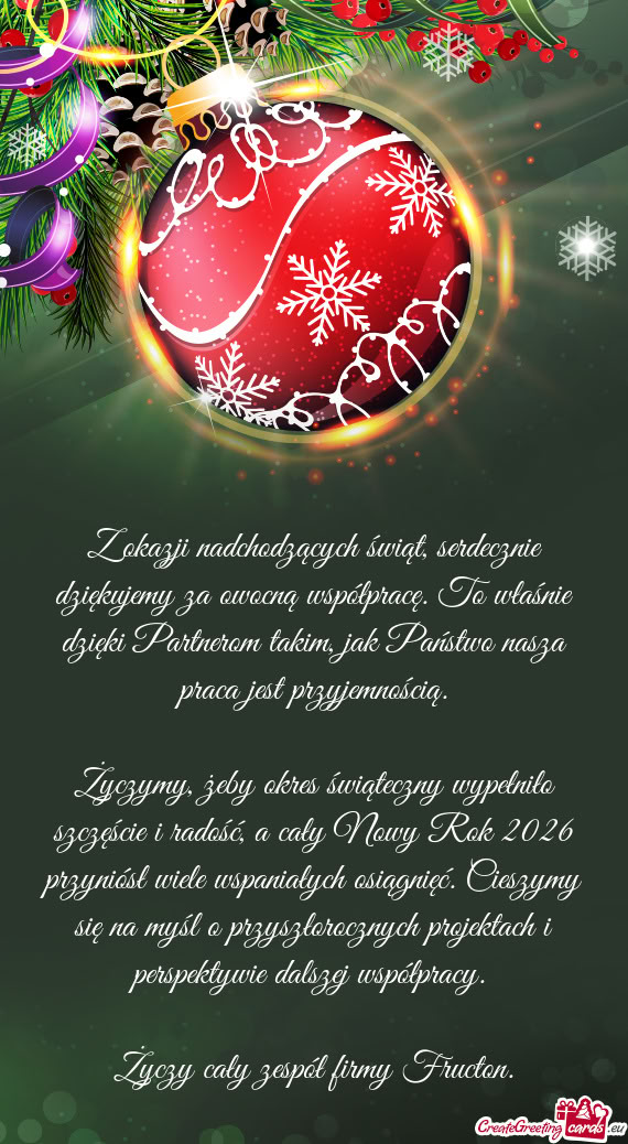 Z okazji nadchodzących świąt, serdecznie dziękujemy za owocną współpracę. To właśnie dzię
