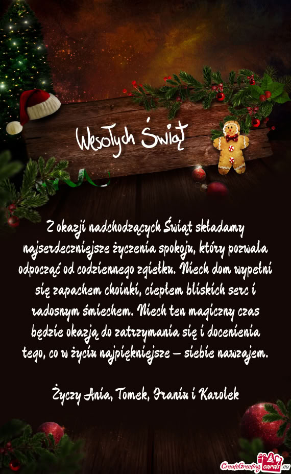 Z okazji nadchodzących Świąt składamy najserdeczniejsze życzenia spokoju
