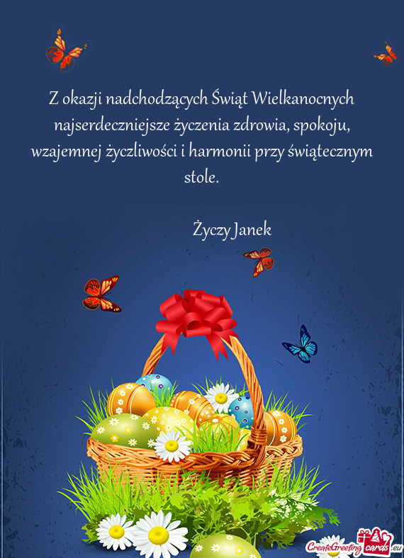 Z okazji nadchodzących Świąt Wielkanocnych najserdeczniejsze życzenia