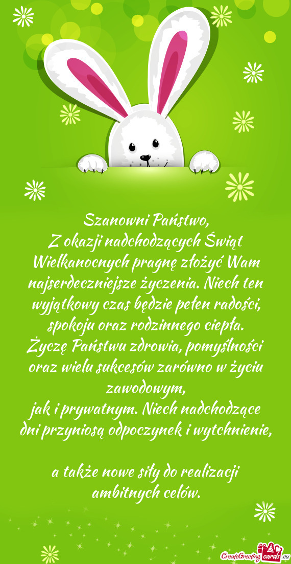 Z okazji nadchodzących Świąt Wielkanocnych pragnę złożyć Wam najserdeczniejsze życzenia. Nie