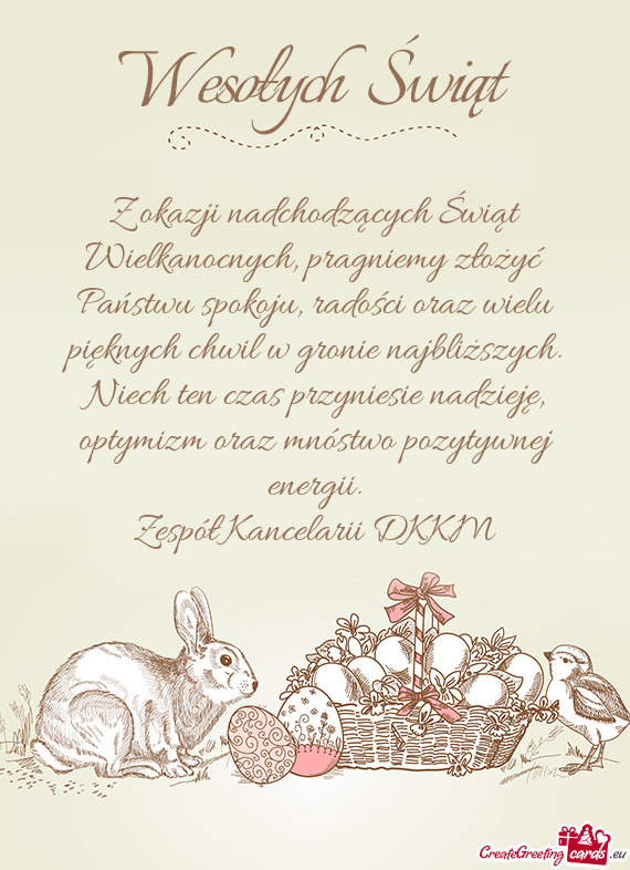 Z okazji nadchodzących Świąt Wielkanocnych, pragniemy złożyć Państwu spokoju, radości oraz w