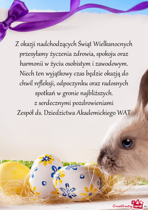 Z okazji nadchodzących Świąt Wielkanocnych przesyłamy życzenia zdrowia, spokoju oraz harmonii w
