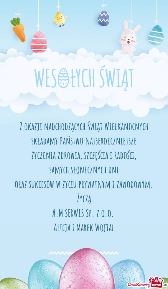 Z okazji nadchodzących Świąt Wielkanocnych  składamy Państwu