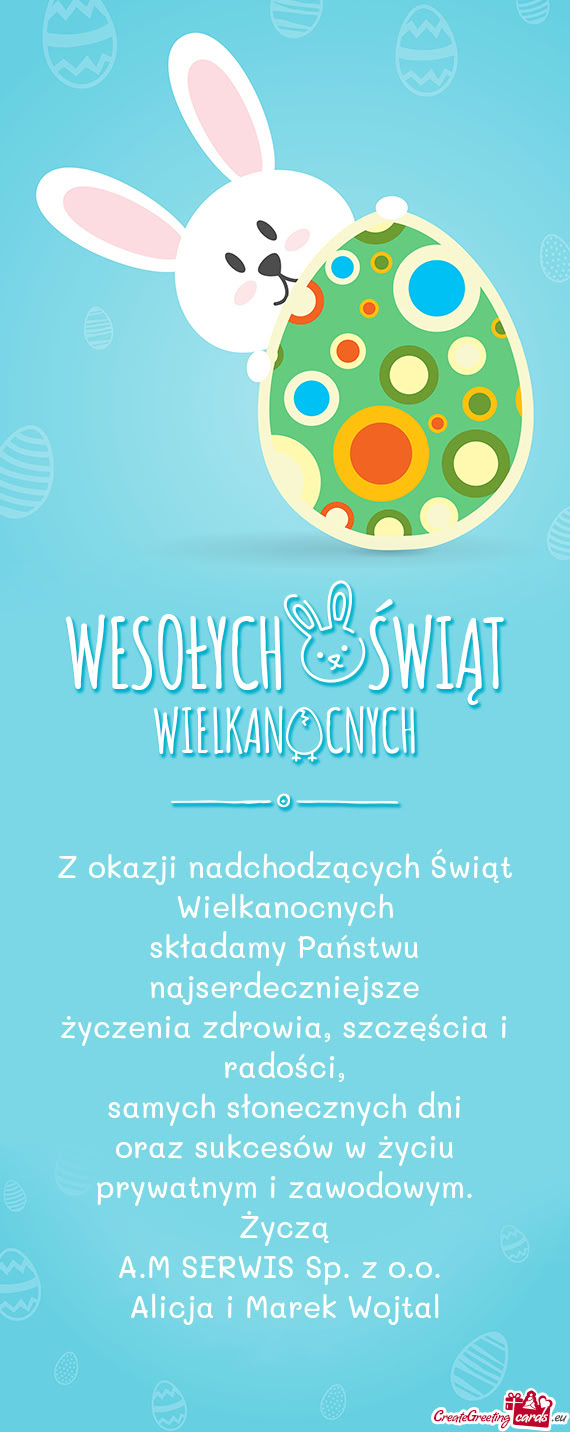 Z okazji nadchodzących Świąt Wielkanocnych  składamy Państwu