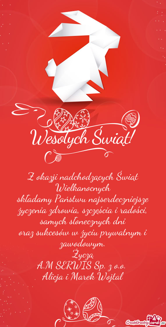 Z okazji nadchodzących Świąt Wielkanocnych  składamy Państwu